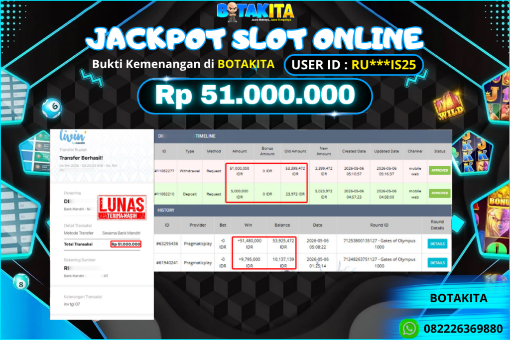 BOTAKITA JACKPOT SLOT ONLINE Rp 51.000.000