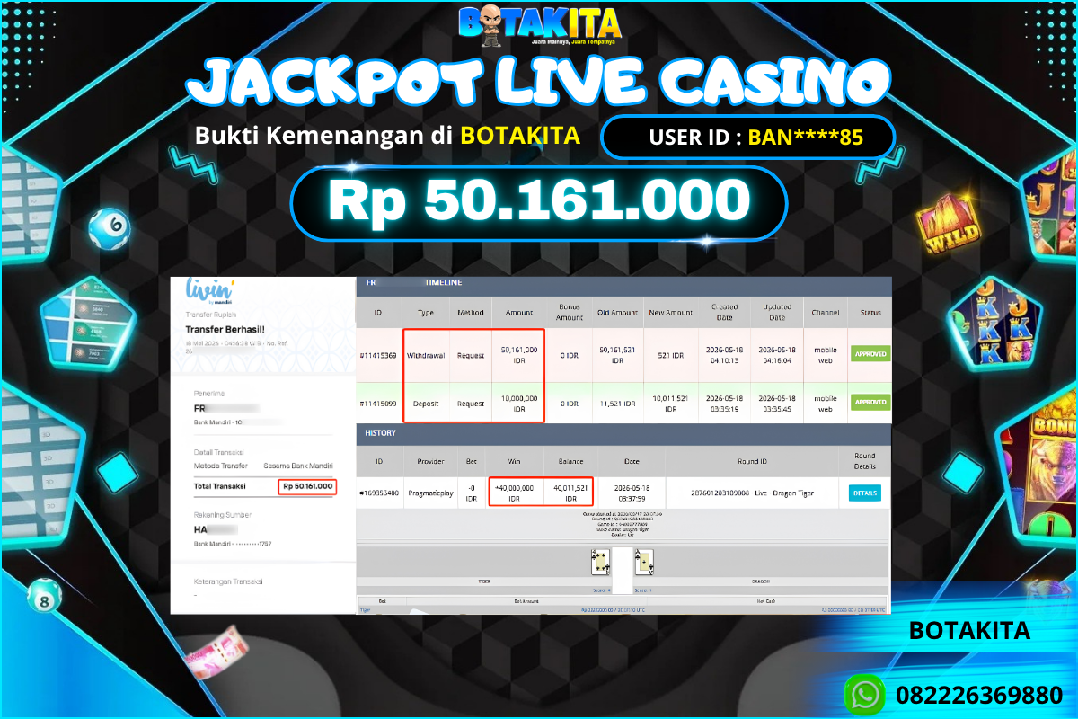 BOTAKITA JACKPOT LIVE CASINO Rp 50.161.000