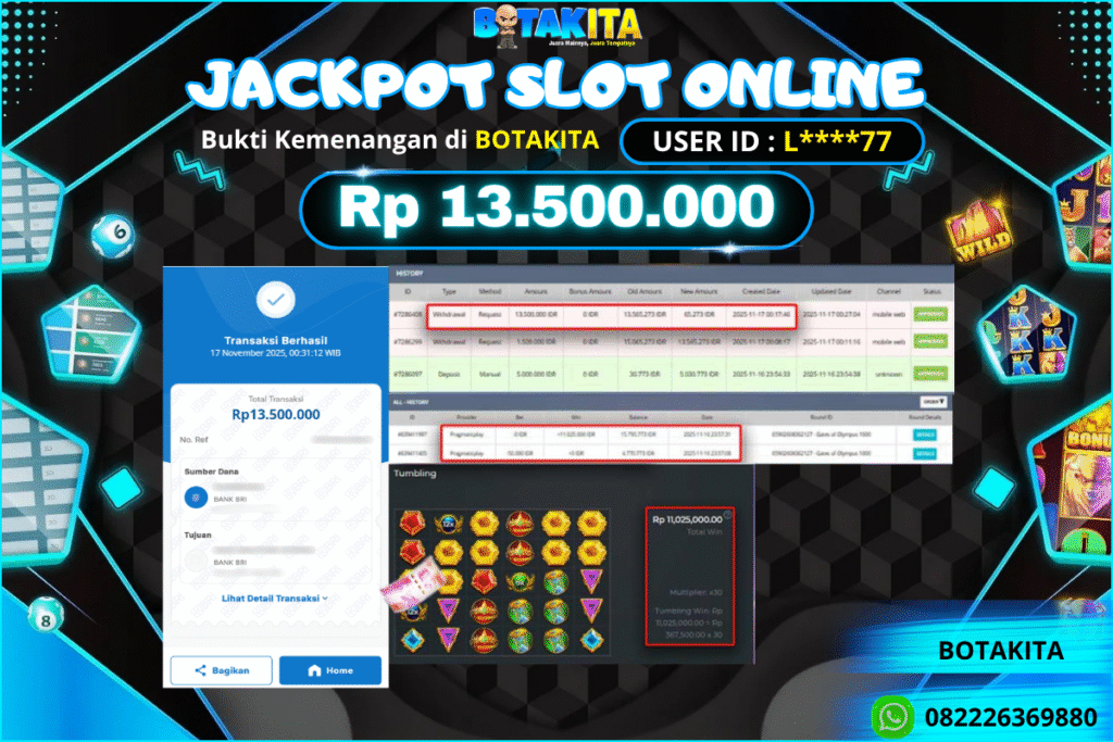 BOTAKITA JACKPOT SLOT ONLINE Rp 13.500.000