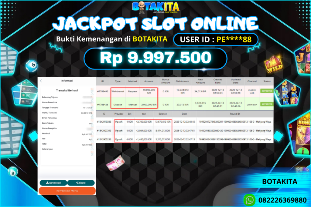 BOTAKITA JACKPOT SLOT ONLINE Rp 9.997.500