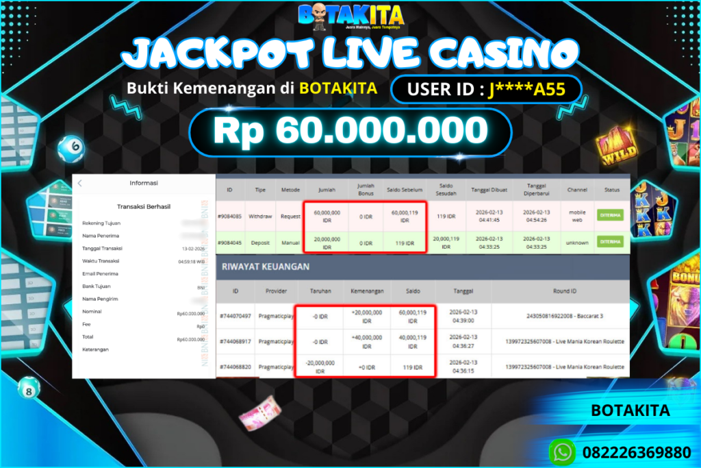 BOTAKITA JACKPOT LIVE CASINO Rp 60.000.000
